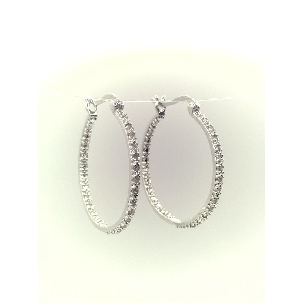 Sterling Silver 925 Stamped Inner and Outer Studded CZ Hoop Earrings 1"